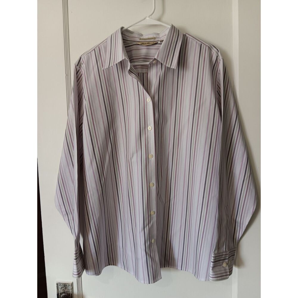 Eddie Bauer Striped Button Up Oversized Grandpacore Blouse XXL Shirt Coastal